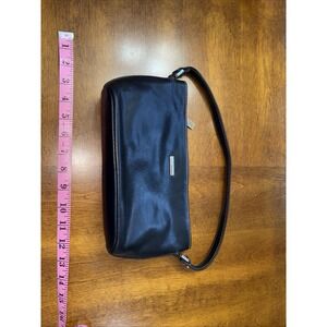 Perlina‎ Black Leather Shoulder Bag Handbag Silver Hardware